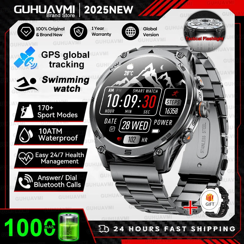 2025 New Military T-Rex 3 Ultra GPS Smart Watch 1000mAh Battery 10ATM Waterproof Compass Flashlight Sports trackr Smartwatch Men