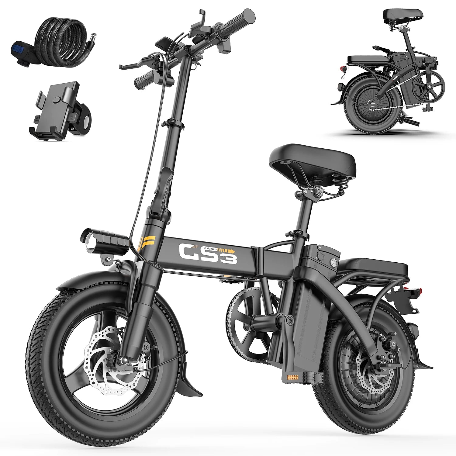 TOOFLY GS3 Folding Electric Bicycle 250W 48V15AH Adult Travel City Commuter Electric Bike 14*2.125 Inch Tire Mini E-bike