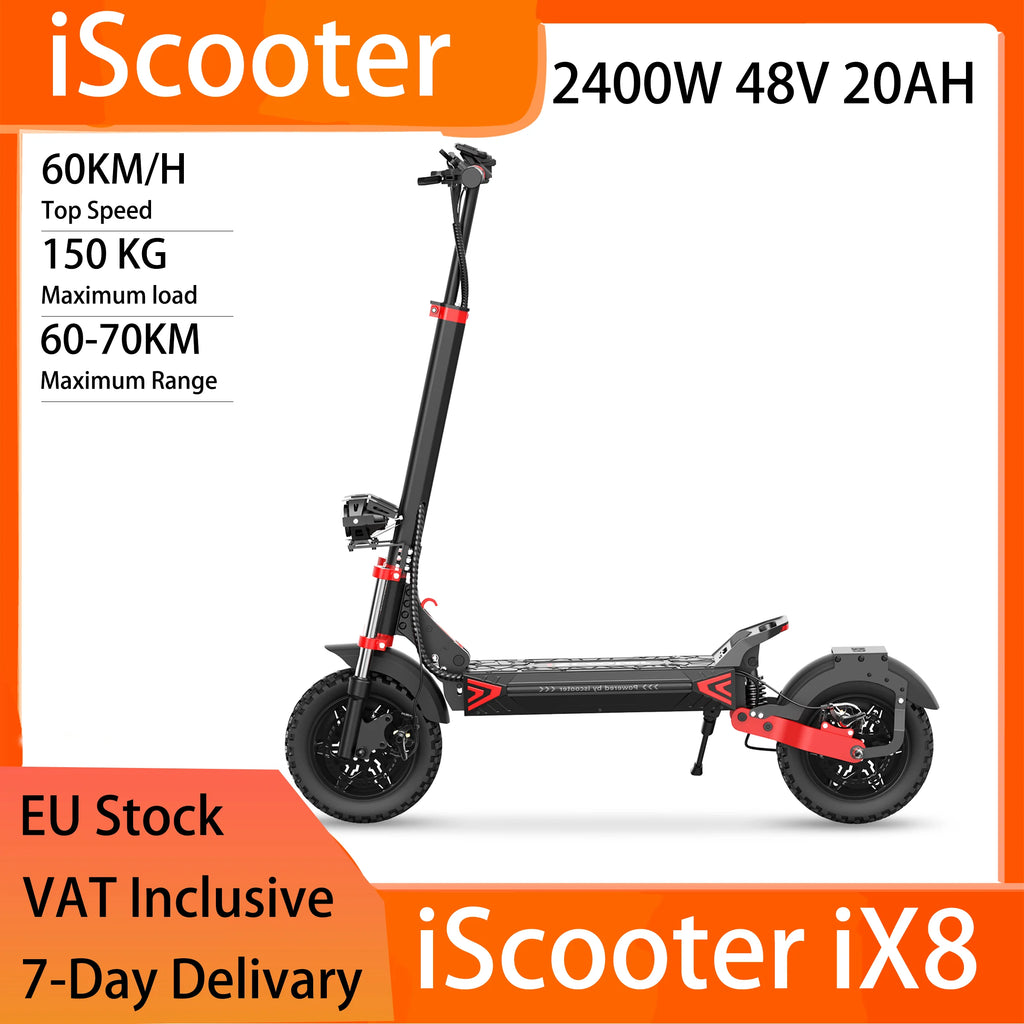 iScooter iX8 12" Folding Off-Road Electric Scooter - 1200W*2 Dual Motor, 48V 20Ah, 60km/h, Dual Suspension, Hydraulic Disc Brake