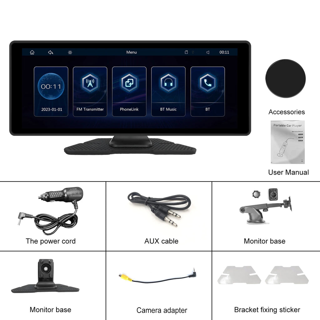 Hikity 10.26 Inch Portable Smart Player Carplay Android Auto Car Radio Bluetooth FM AUX Car Monitor Airplay Support CVBS Camera
