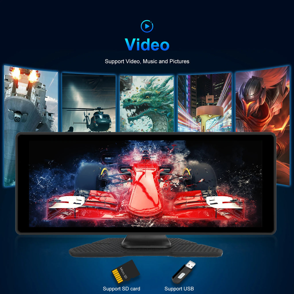 Hikity 10.26 Inch Portable Smart Player Carplay Android Auto Car Radio Bluetooth FM AUX Car Monitor Airplay Support CVBS Camera