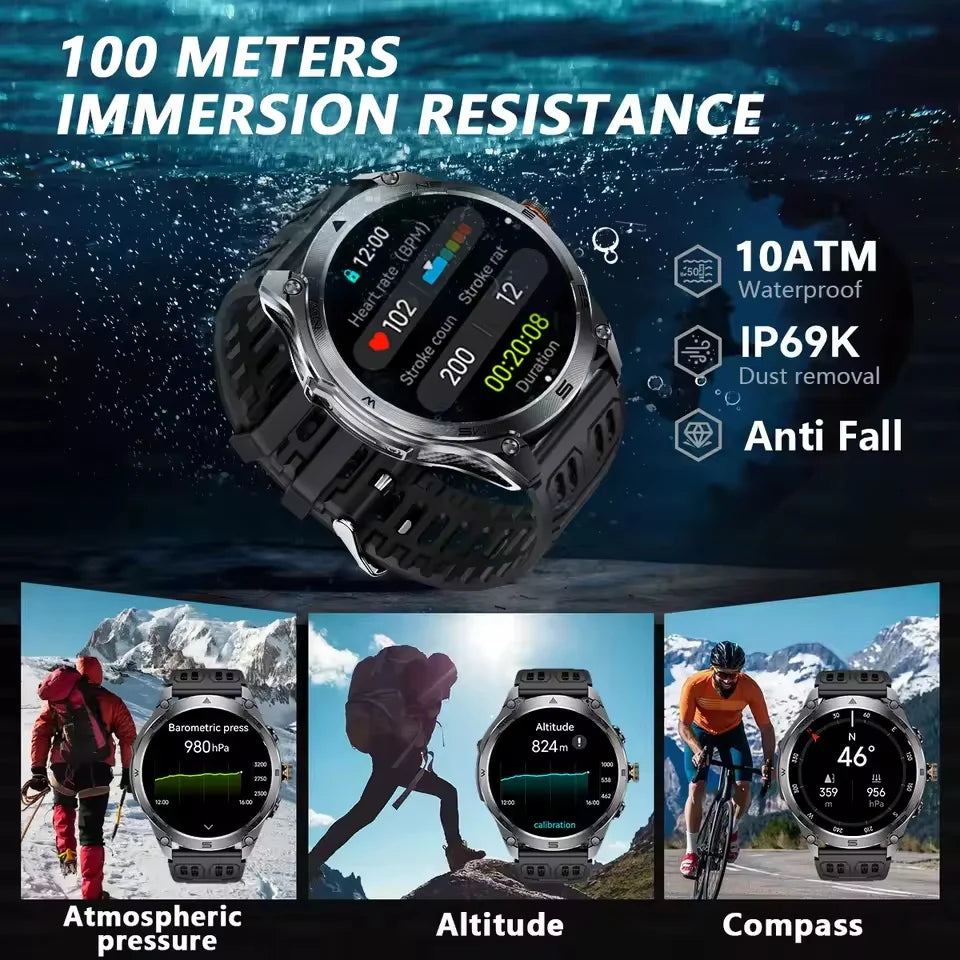 2025 New Military T-Rex 3 Ultra GPS Smart Watch 1000mAh Battery 10ATM Waterproof Compass Flashlight Sports trackr Smartwatch Men