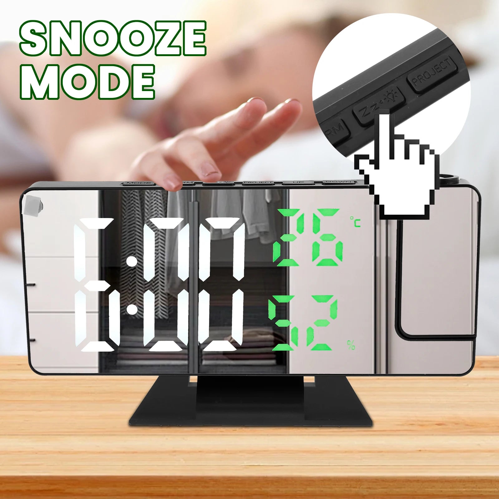 LED Digital Alarm Clock Projection Clock with 180°Rotatable Projector Mirror Large Screen Projection Clock For Home Office Table