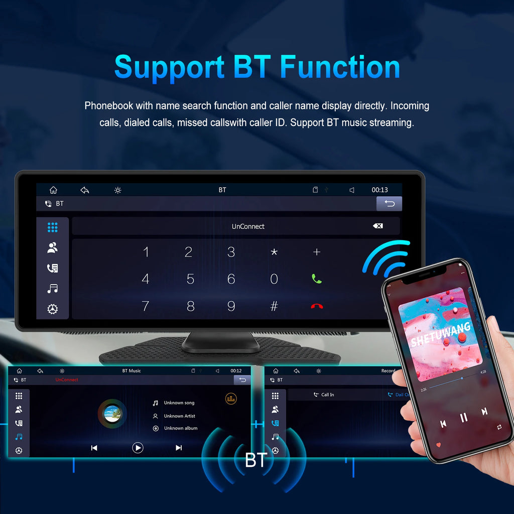 Hikity 10.26 Inch Portable Smart Player Carplay Android Auto Car Radio Bluetooth FM AUX Car Monitor Airplay Support CVBS Camera