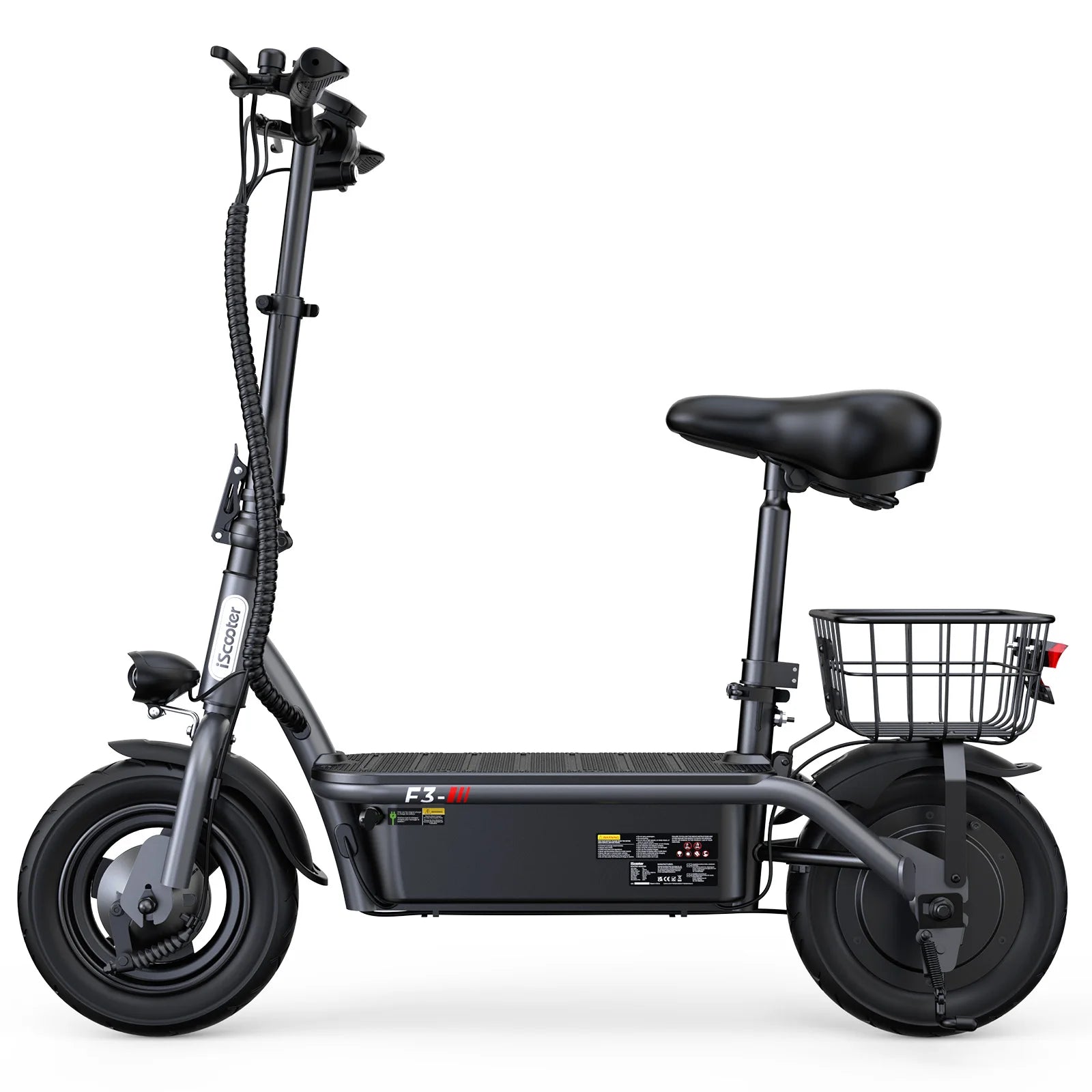 iScooter F3 10" Folding Electric Scooter - 1000W 48V 13Ah, 45km/h, 55-60km Range, Seat & Basket, Disc Brake, Rear Drive
