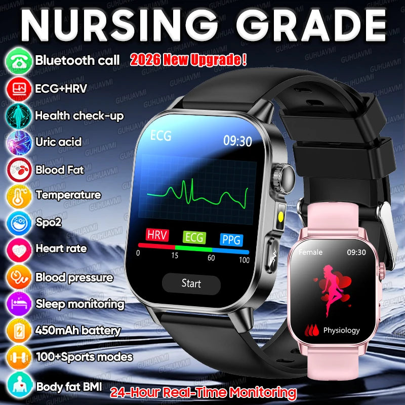 2026 New ECG+PPG Healthy Diagnose Smart Watch Men Body analysis Blood Pressure Lipid Uric Acid Women's Health Tracker Smartwatch