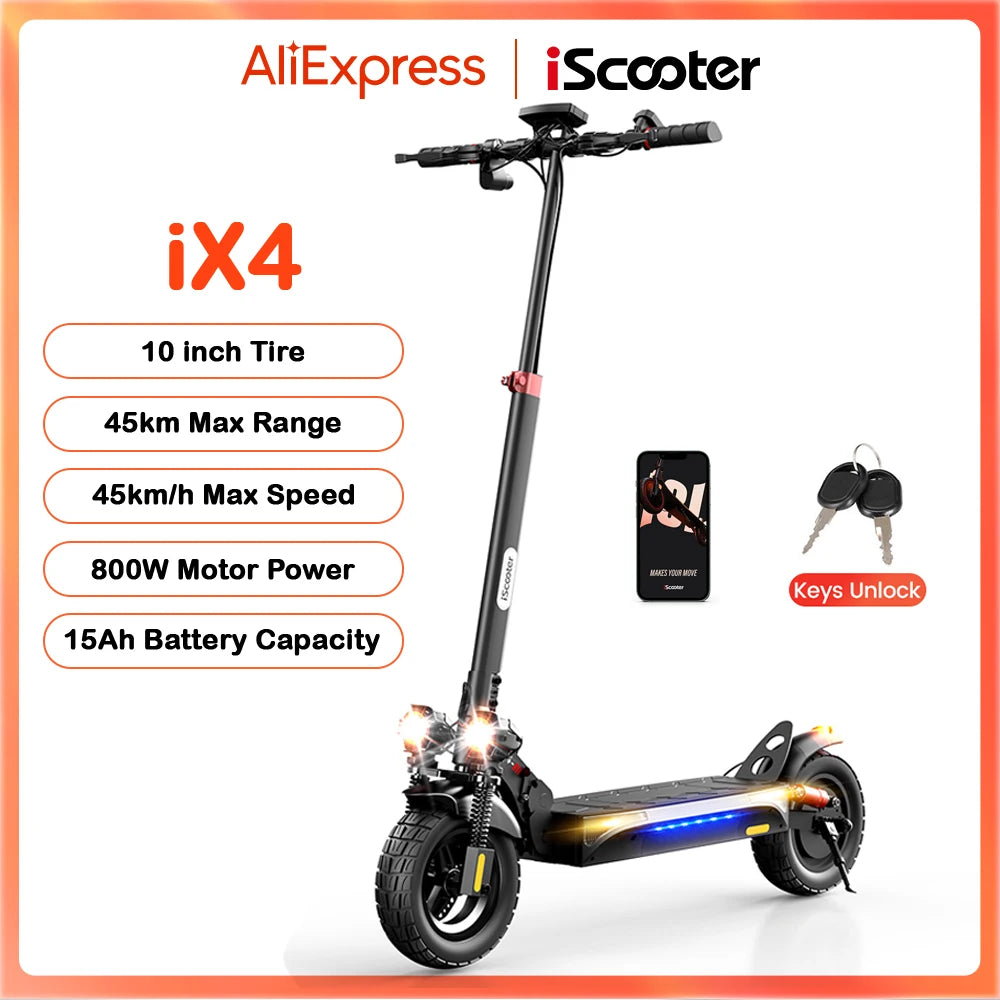 iScooter iX4 Electric Scooter 800W 15Ah Powerful Electric Kick Scooter Anti-skid Off-road Tire  45km Range eScooter 45km/h Speed