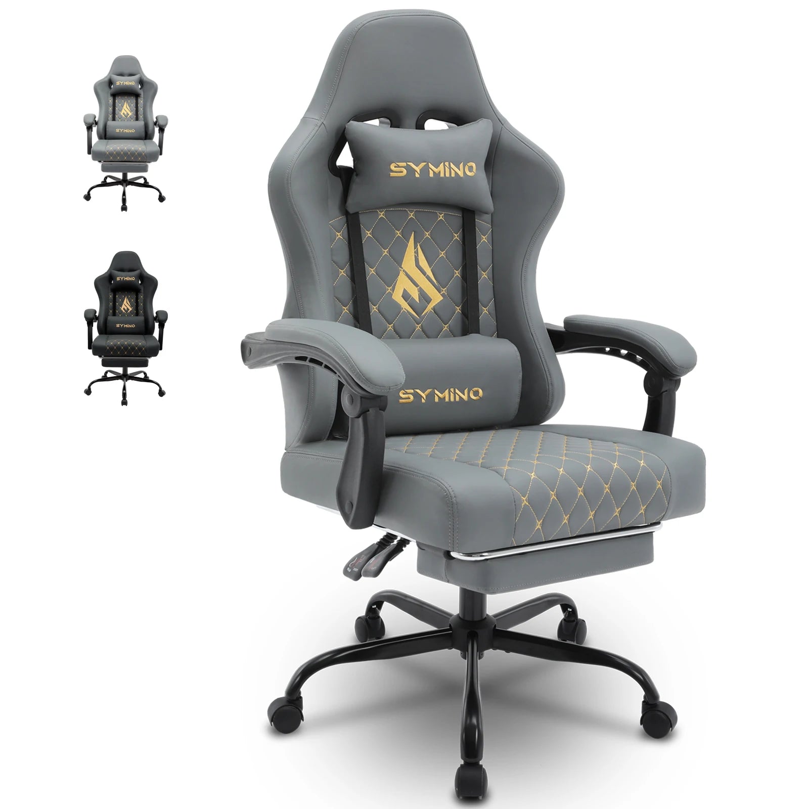 Symino Gaming Chair in Racing Style, Office Chair with Footrest &Adjustable Armrests, 200 kg Load Capacity