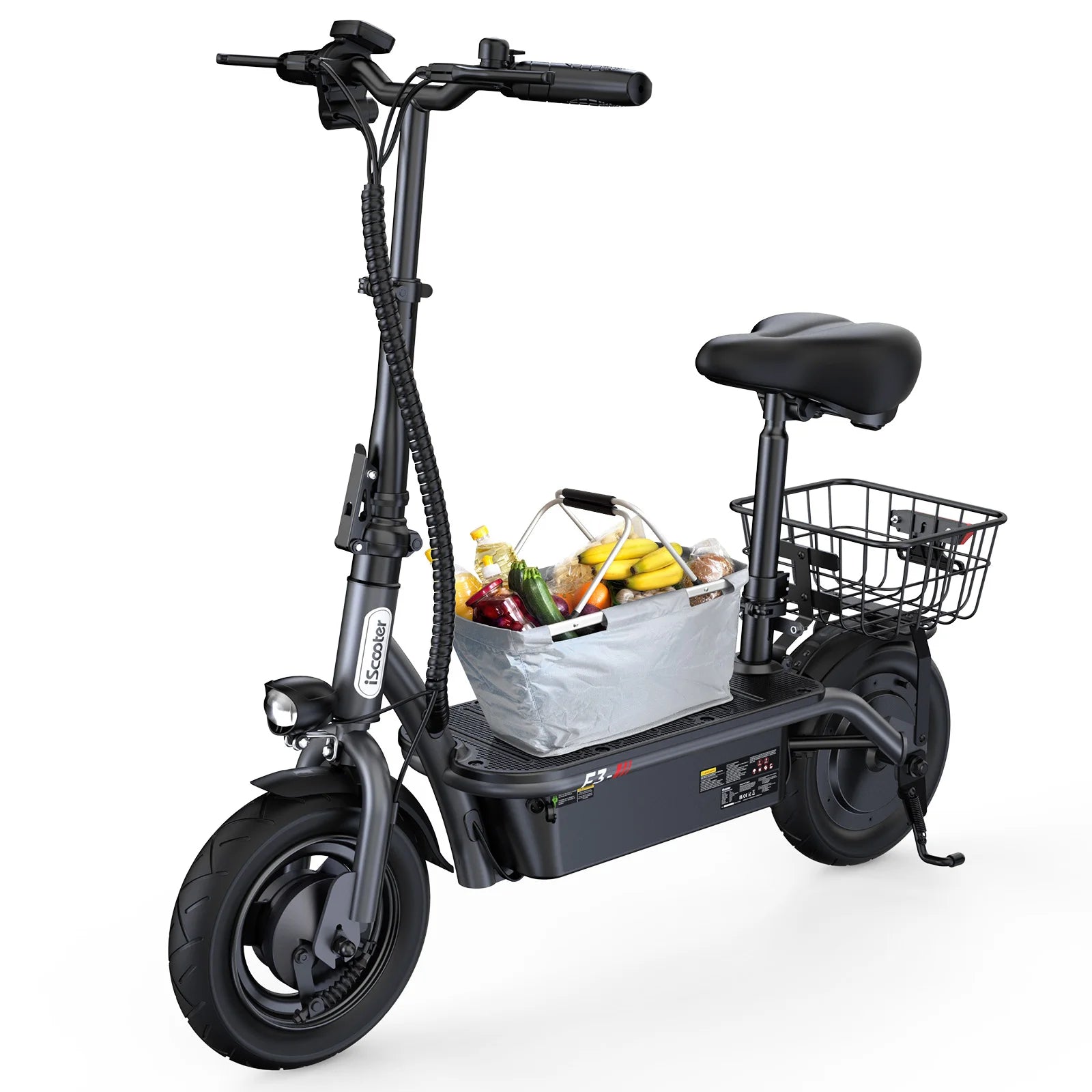 iScooter F3 10" Folding Electric Scooter - 1000W 48V 13Ah, 45km/h, 55-60km Range, Seat & Basket, Disc Brake, Rear Drive