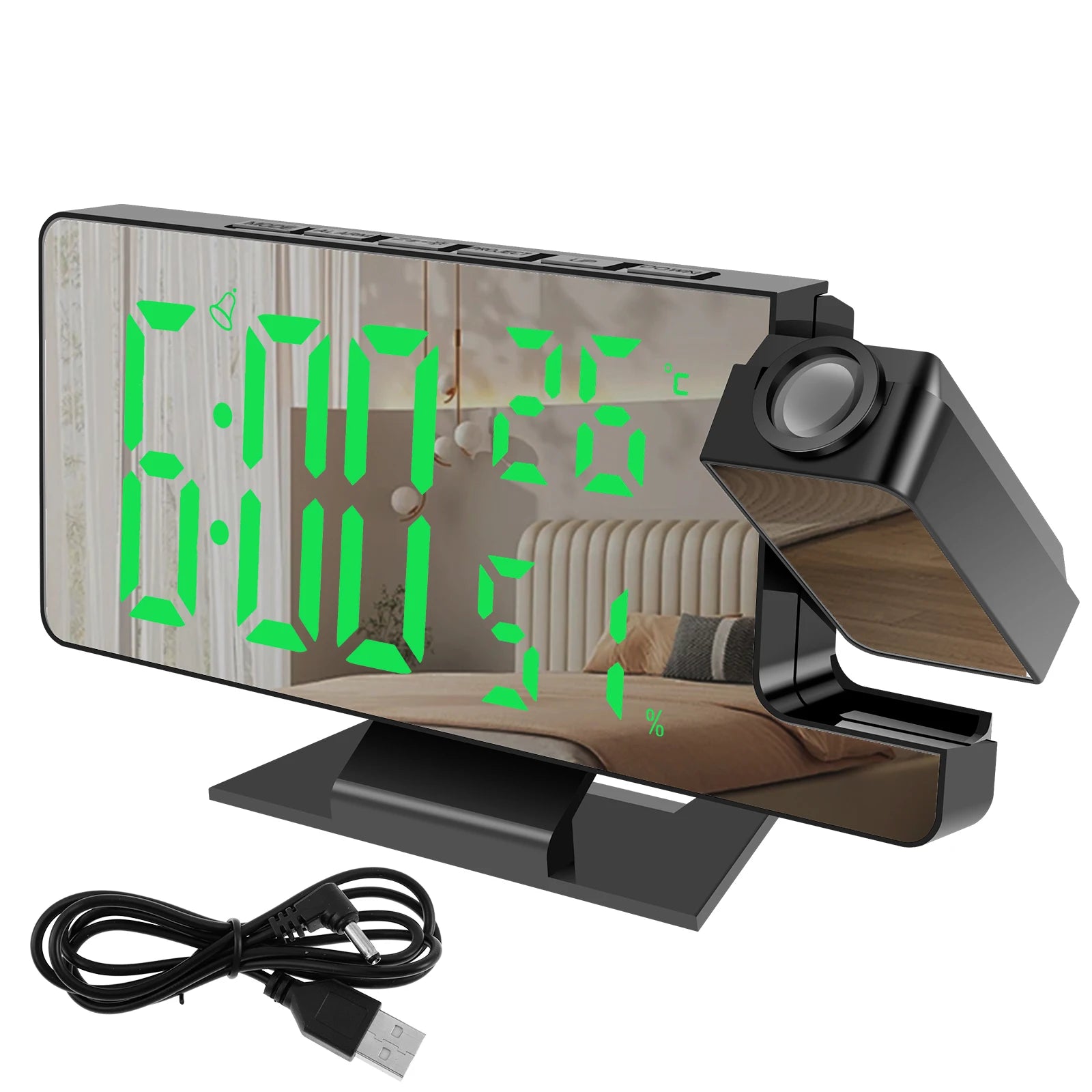 LED Digital Alarm Clock Projection Clock with 180°Rotatable Projector Mirror Large Screen Projection Clock For Home Office Table