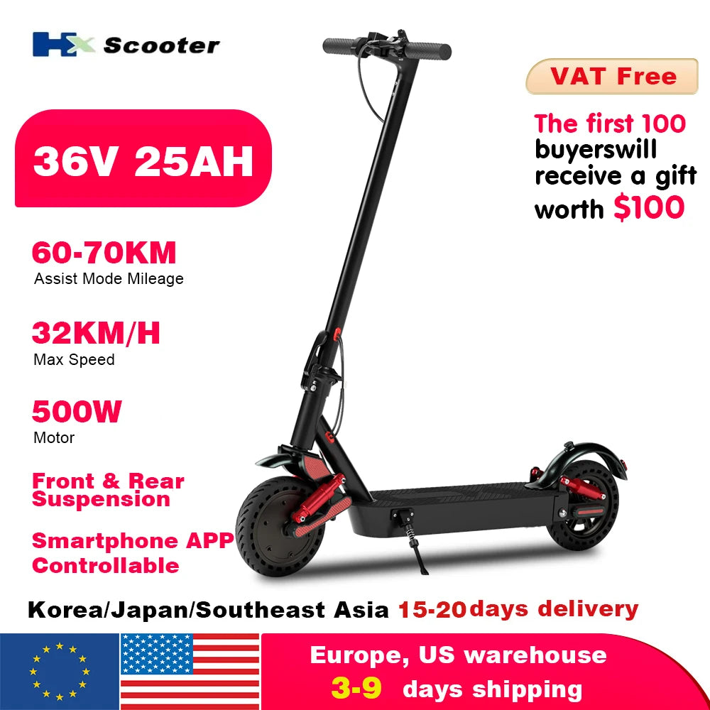 HX D06 electric scooter 500W 36V 25AH Shock absorbing Electric kick scooters foldable E Scooter 8.5inch APP Smart adult escooter