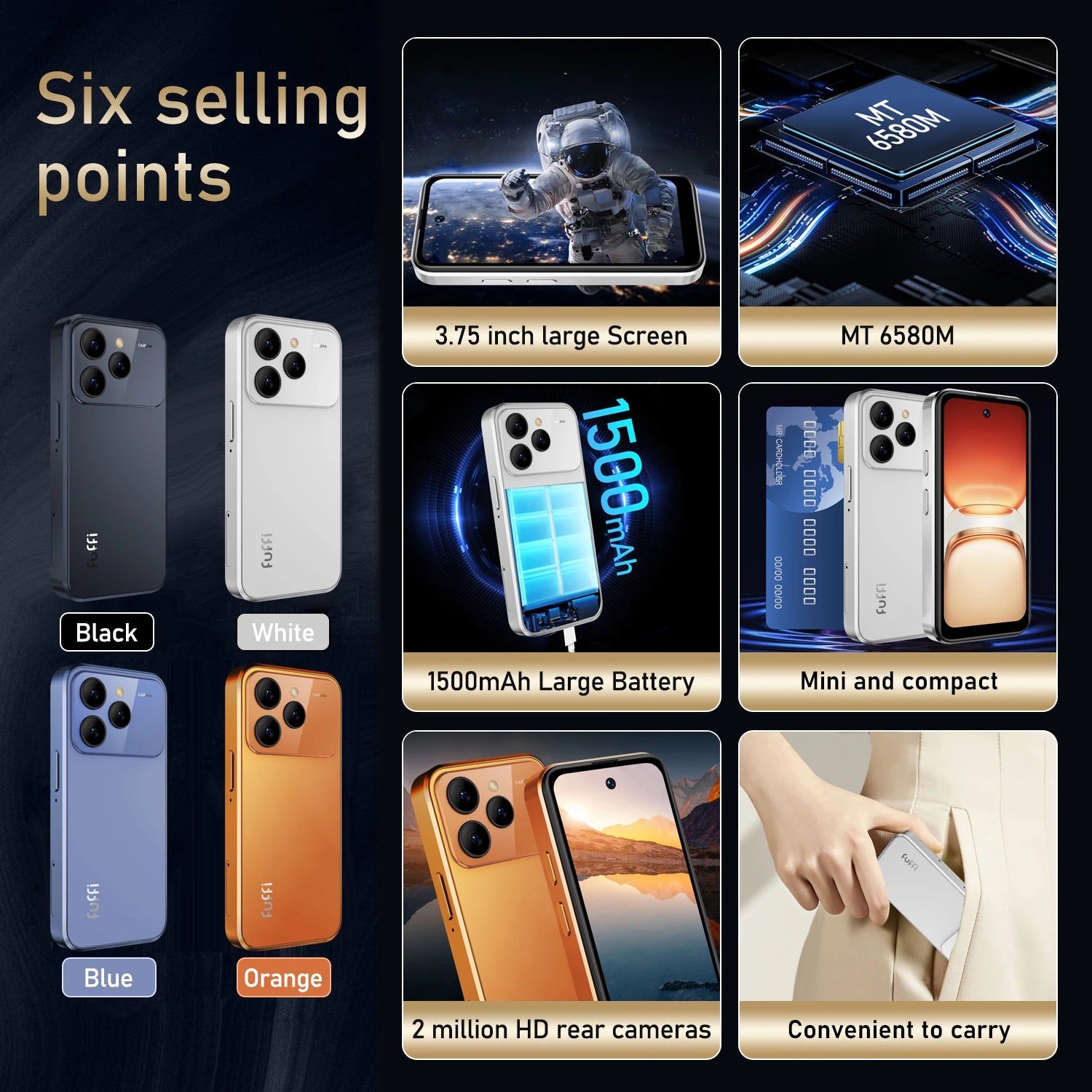 FUFFI-Mini phone M17 Pro 3.75inch 2+16GB ROM Smartphone Android Dual SIM Google Play Store 1500mAh 3G Network Mobile phones Gift