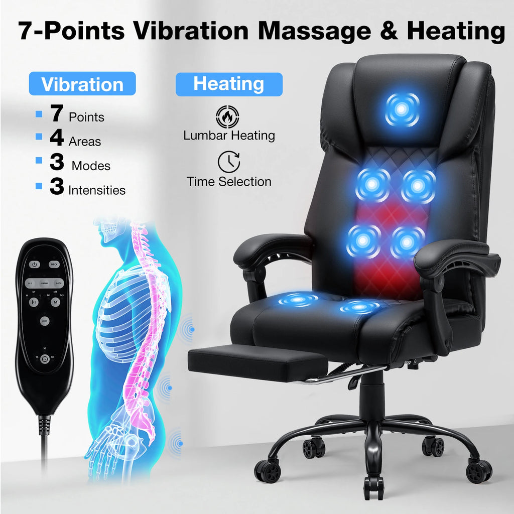 Gaming Chair Massage Office Chair Ergonomic with Heating and 7 Vibration Points Footrest, 200KG Load Capacity Executive Chair