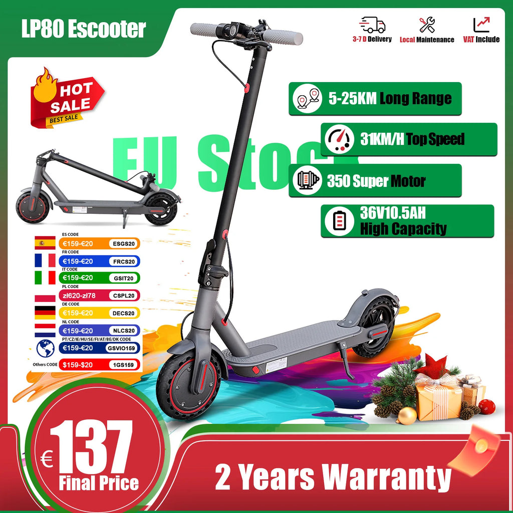 AOVOPRO LP80 10.5AH Electeric Scooter 35KM Top Travel Range Portable Escooter 31KM/H 350W Motor 500W Peak Power Electric Scooter