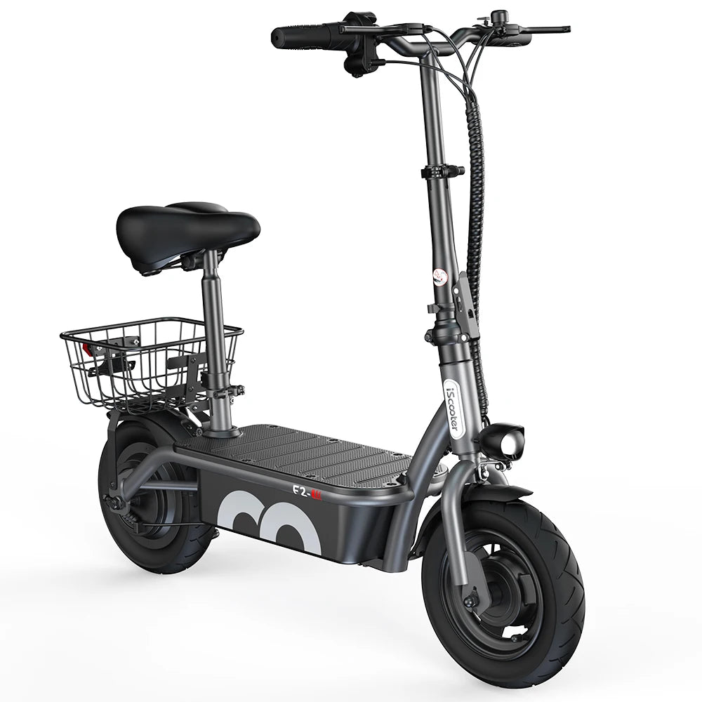 iScooter F2 10" Folding Electric Scooter - 500W 36V 7.8Ah, 30km/h, 25-30km Range, Seat & Basket, Disc Brake, Rear Drive