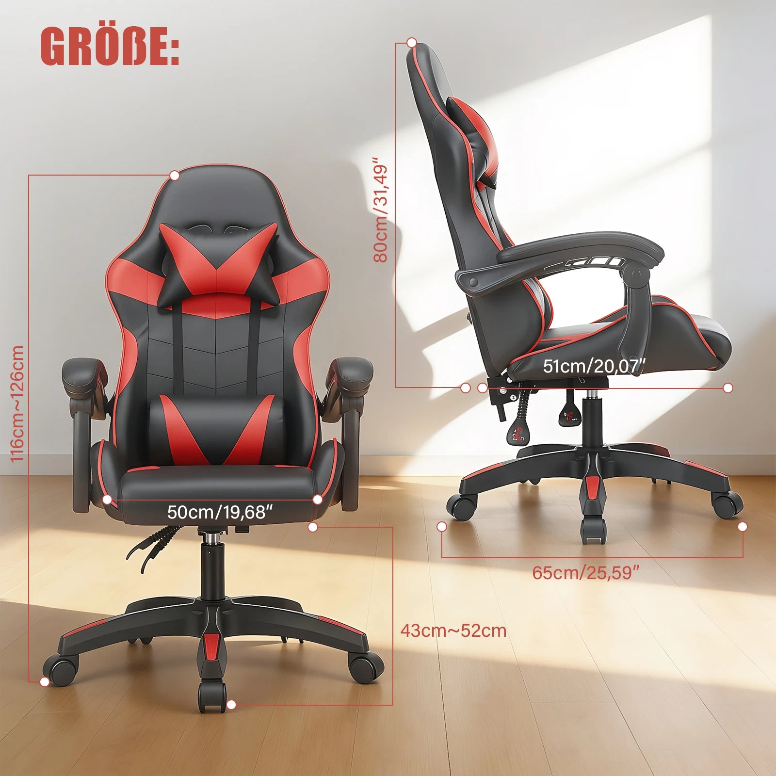 Gaming chair Ergonomic Swivel Chair Height Adjustable Office Chair Headrest Loin Pillow Padded Gaming armchair up to 150kg