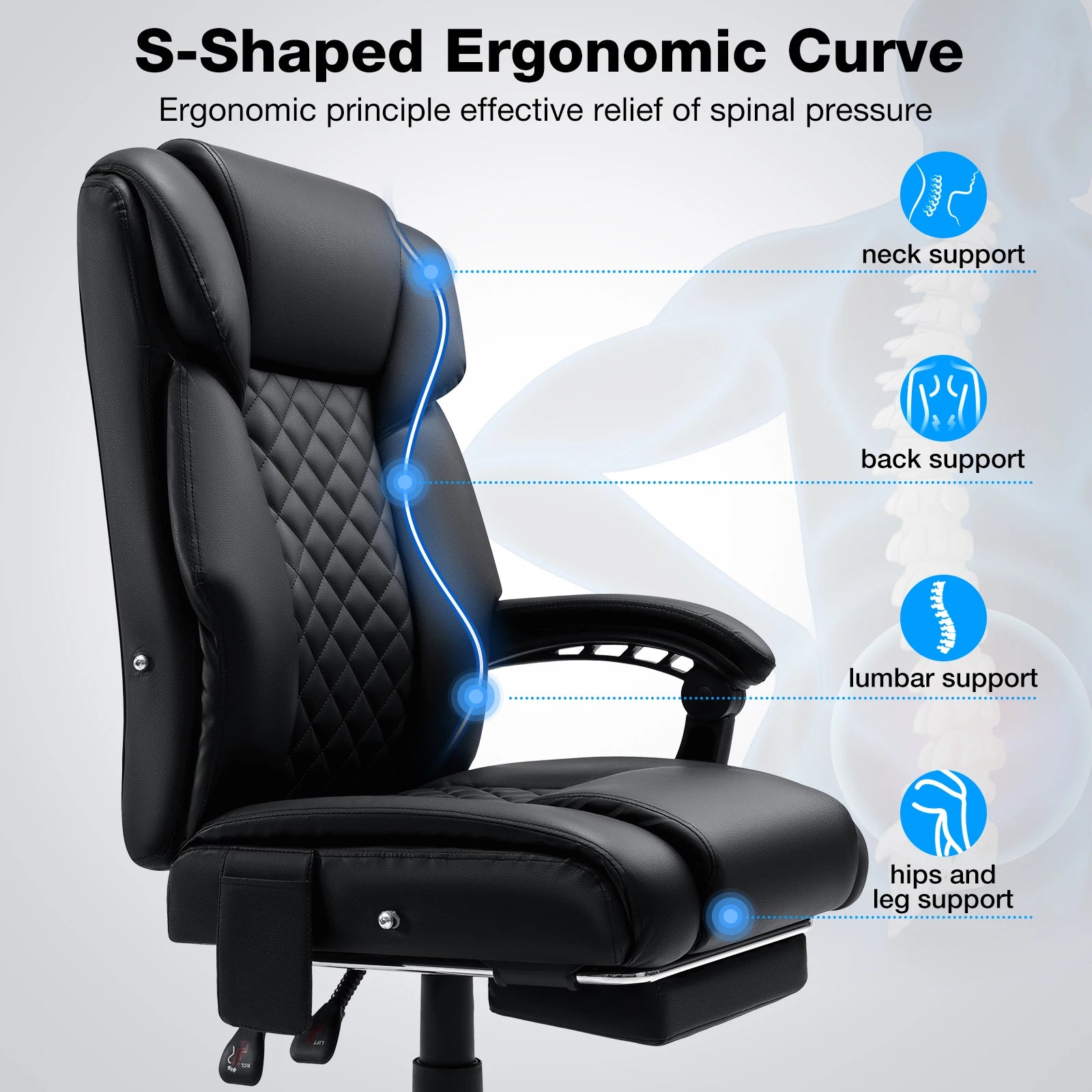 Gaming Chair Massage Office Chair Ergonomic with Heating and 7 Vibration Points Footrest, 200KG Load Capacity Executive Chair