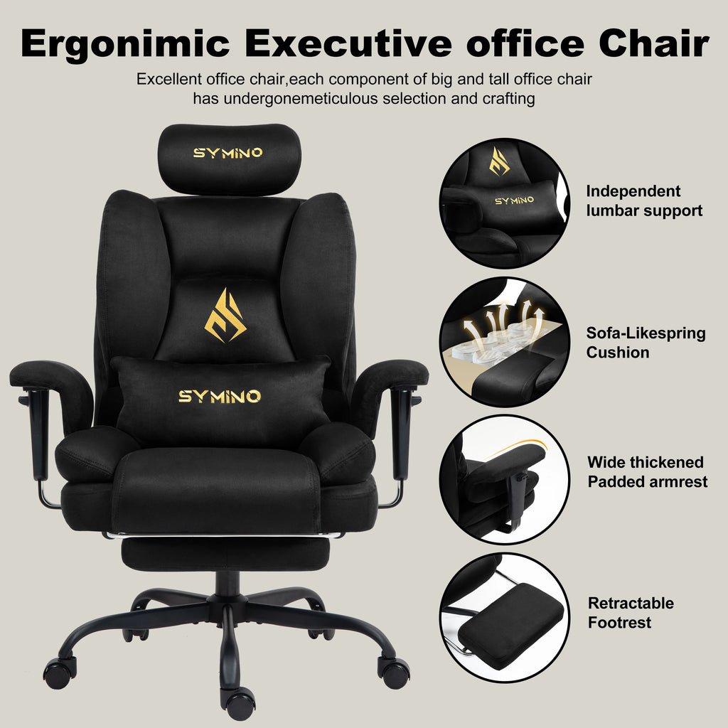 Symino Gaming Chair, Faux Suede Sofa-Style Office Chair with Footstool Height-Adjustable Office Chair, 130kg Capacity