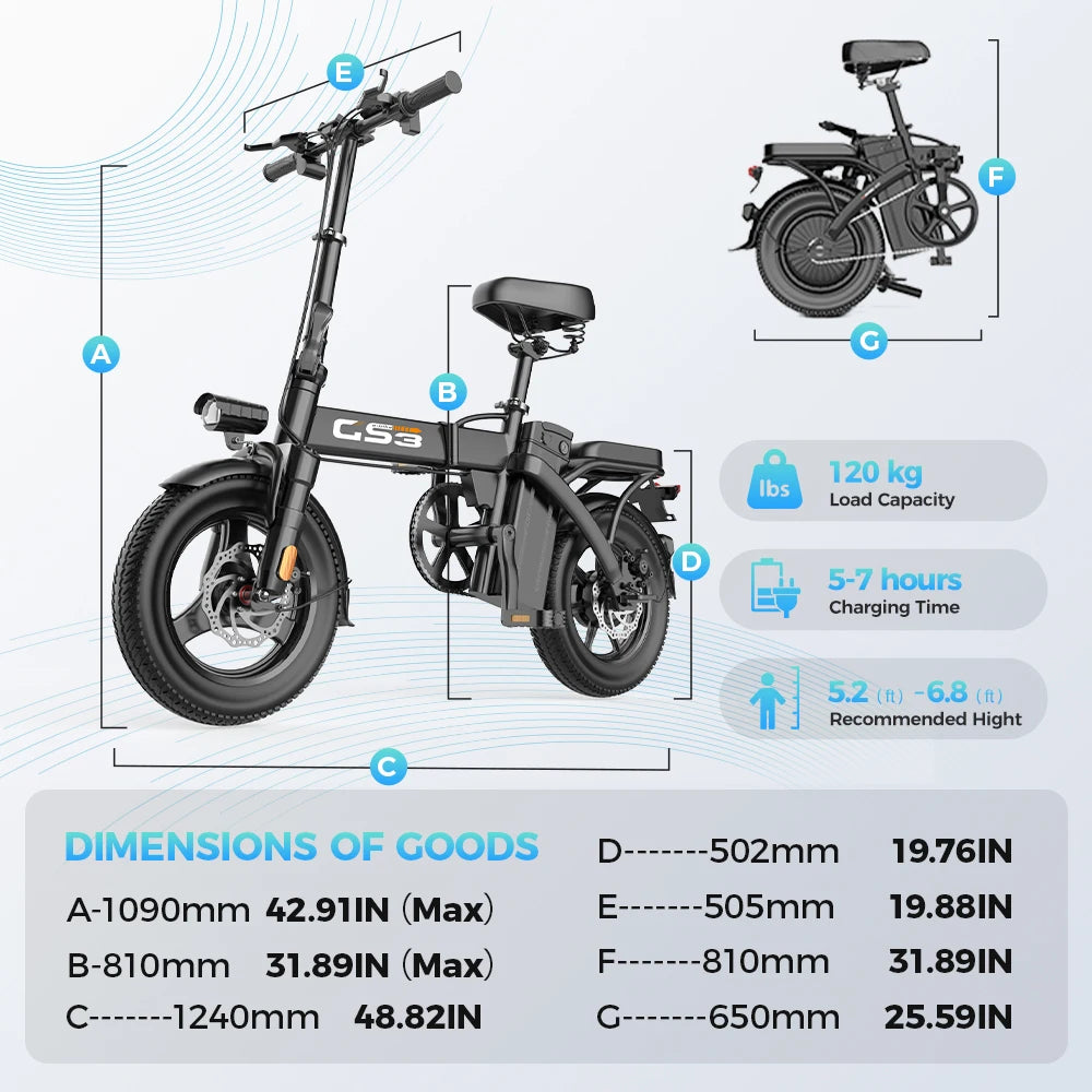 TOOFLY GS3 Folding Electric Bicycle 250W 48V15AH Adult Travel City Commuter Electric Bike 14*2.125 Inch Tire Mini E-bike