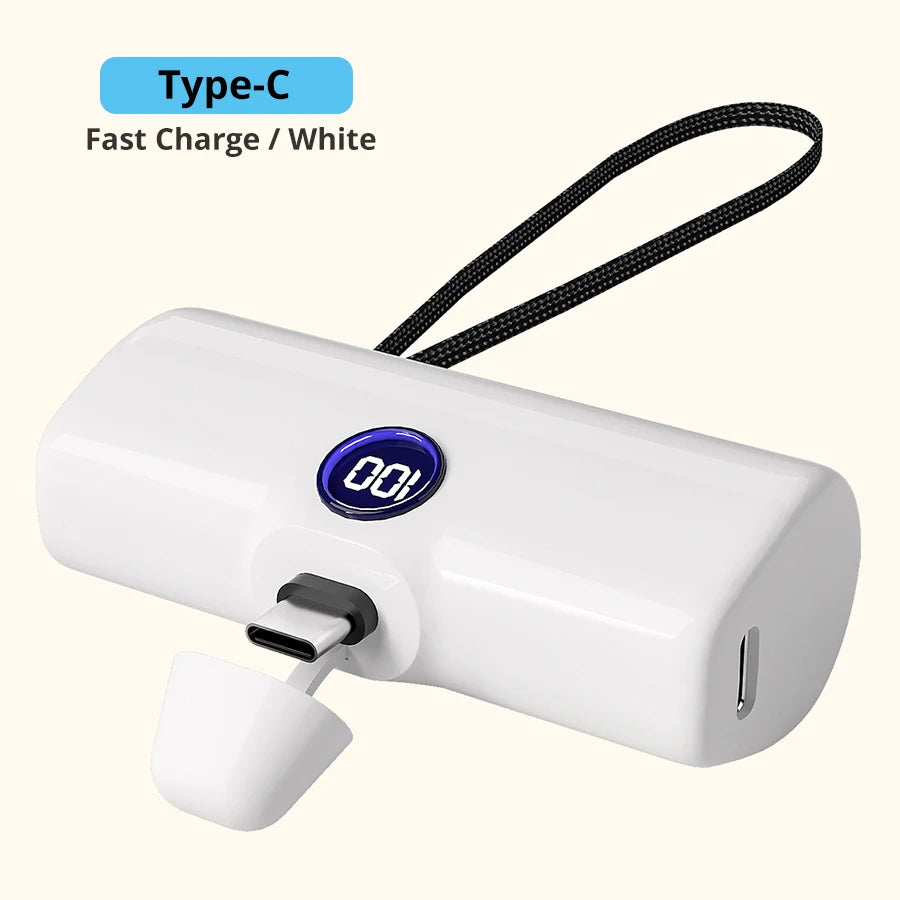 Fast Charge Portable Charger for iPhone Samsung Xiaomi Compact External Spare Battery Built-in Plug PD Fast Charging Power Bank