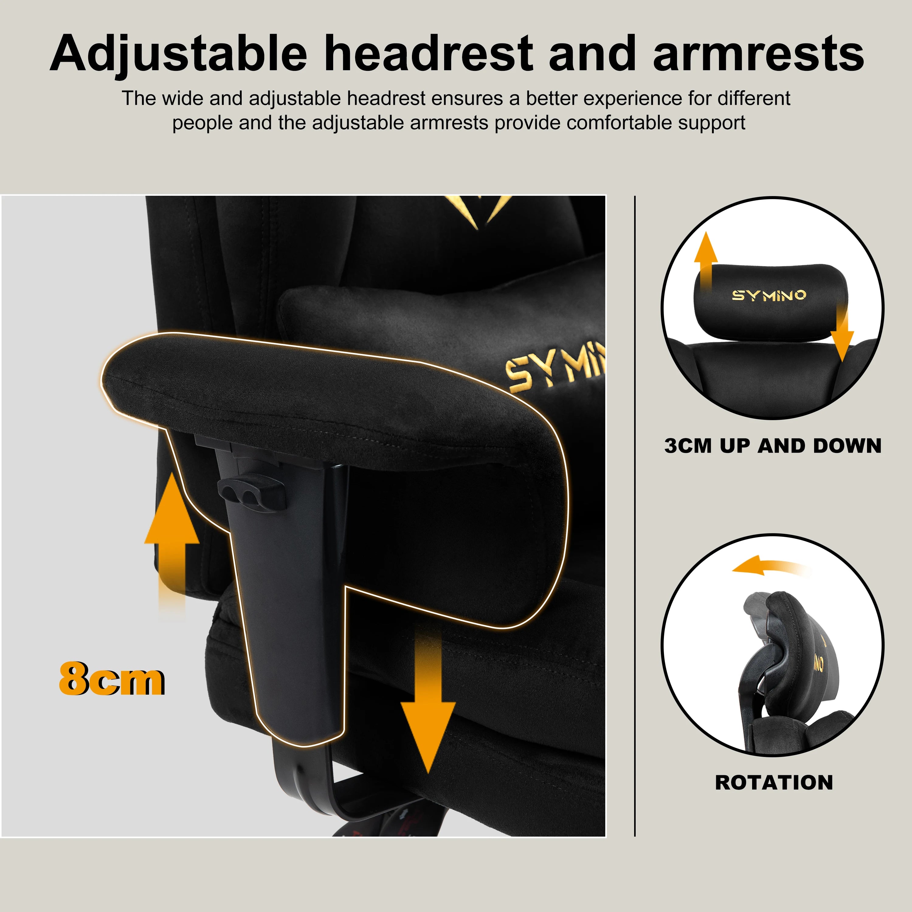 Symino Gaming Chair, Faux Suede Sofa-Style Office Chair with Footstool Height-Adjustable Office Chair, 130kg Capacity