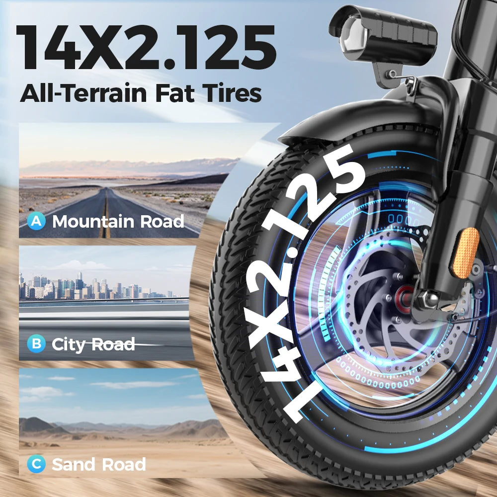 TOOFLY GS3 Folding Electric Bicycle 250W 48V15AH Adult Travel City Commuter Electric Bike 14*2.125 Inch Tire Mini E-bike