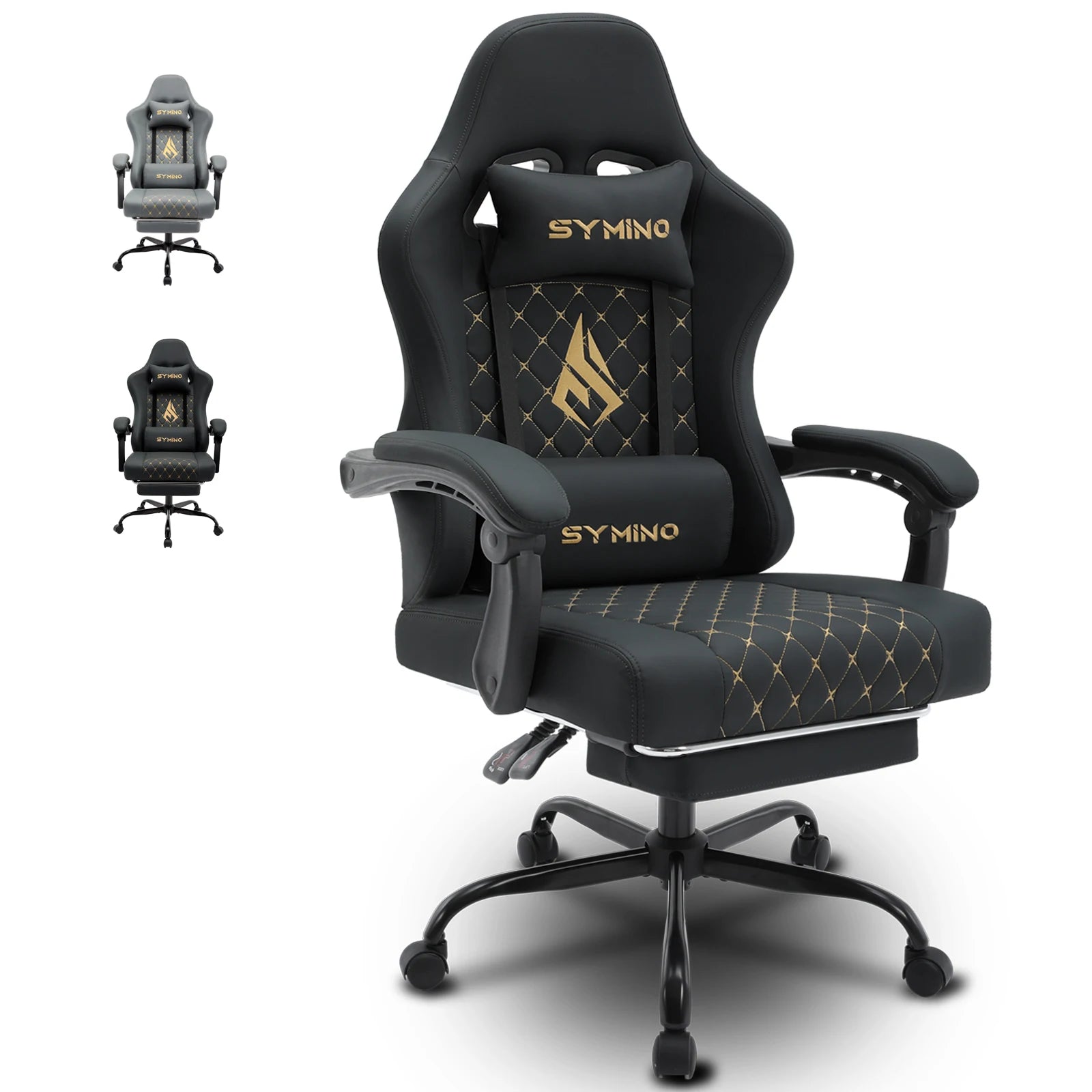 Symino Gaming Chair in Racing Style, Office Chair with Footrest &Adjustable Armrests, 200 kg Load Capacity