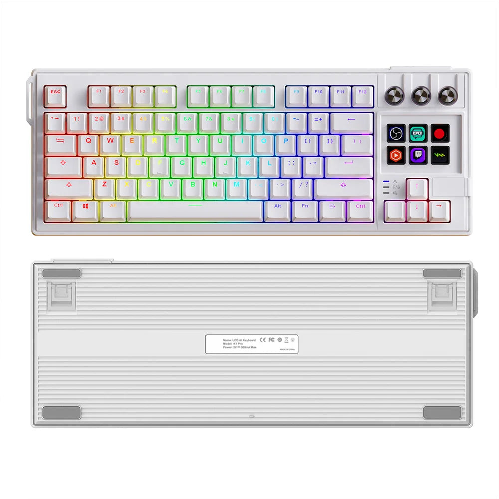 MRSVI K1 PRO Visual LCD AI Keyboard 80% Gaming Mechanical Keyboard Macro Red Axis Wired Detachable Cable RGB Backlight Hot Swap