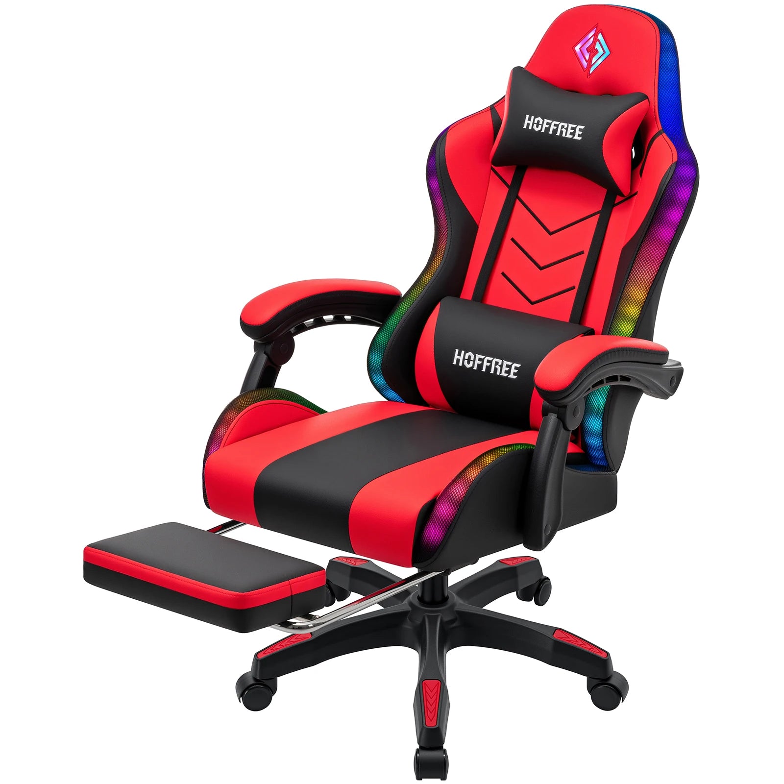 300lbs Load RGB Gaming Chair with Speakers Ergonomic Massage Computer Gaming Chair with LED Lights and Footrest High Back Video