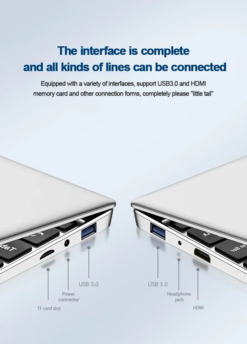 Ultra Slim Windows 11 Laptop Computer 14.1" 12GB RAM 512GB 1TB SSD Intel A3950 Notebook Gamer 1920*1080 Office Study Computer PC