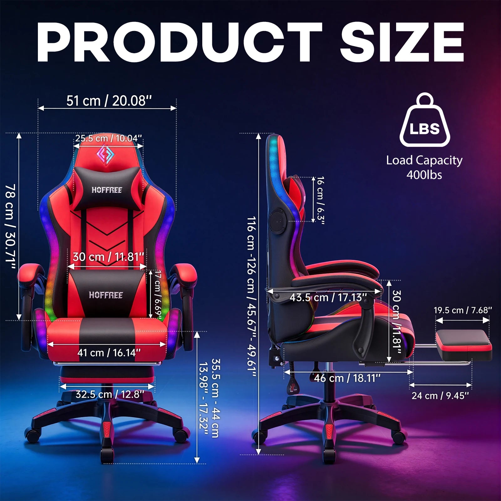 300lbs Load RGB Gaming Chair with Speakers Ergonomic Massage Computer Gaming Chair with LED Lights and Footrest High Back Video