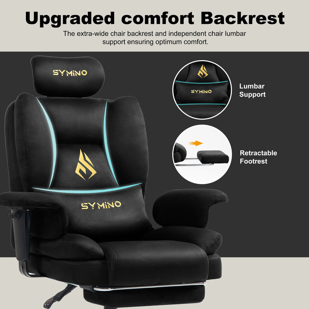 Symino Gaming Chair, Faux Suede Sofa-Style Office Chair with Footstool Height-Adjustable Office Chair, 130kg Capacity