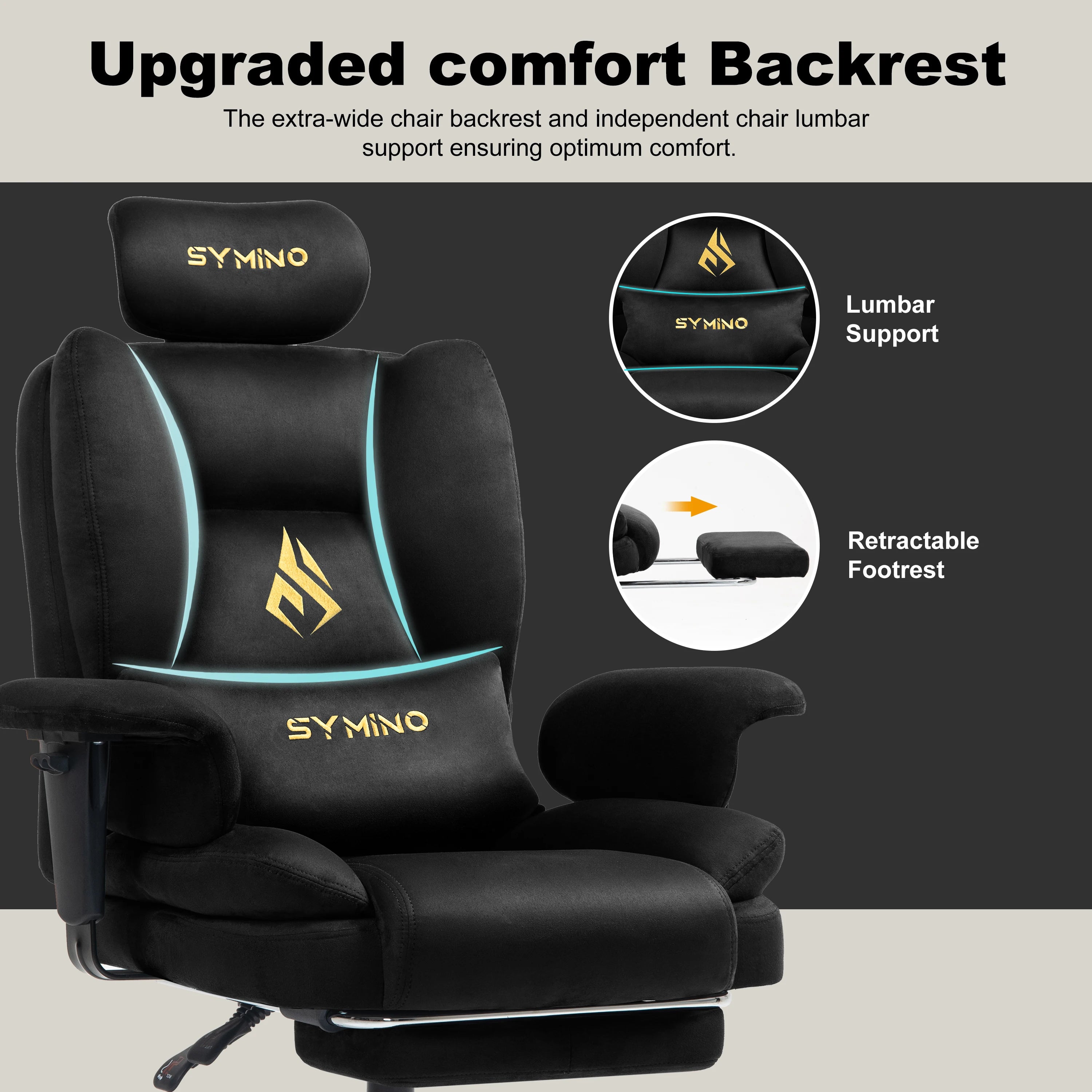 Symino Gaming Chair, Faux Suede Sofa-Style Office Chair with Footstool Height-Adjustable Office Chair, 130kg Capacity