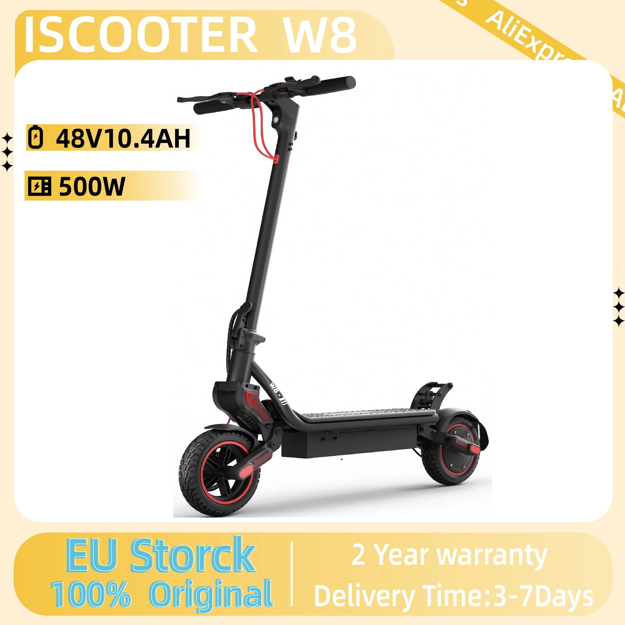 ISCOOTER W8 Adult Electric Scooter 500W Motor E-Scooter 48V10.4AH Battery E-Scooter 9.3 inch Off Road Tire Electric Scooter
