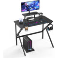 Bureau Gamer Informatique Ergonomique, Table Gaming, avec Porte-Gobelet, Crochet pour Casque et Support de Hauteur Amovible Noir