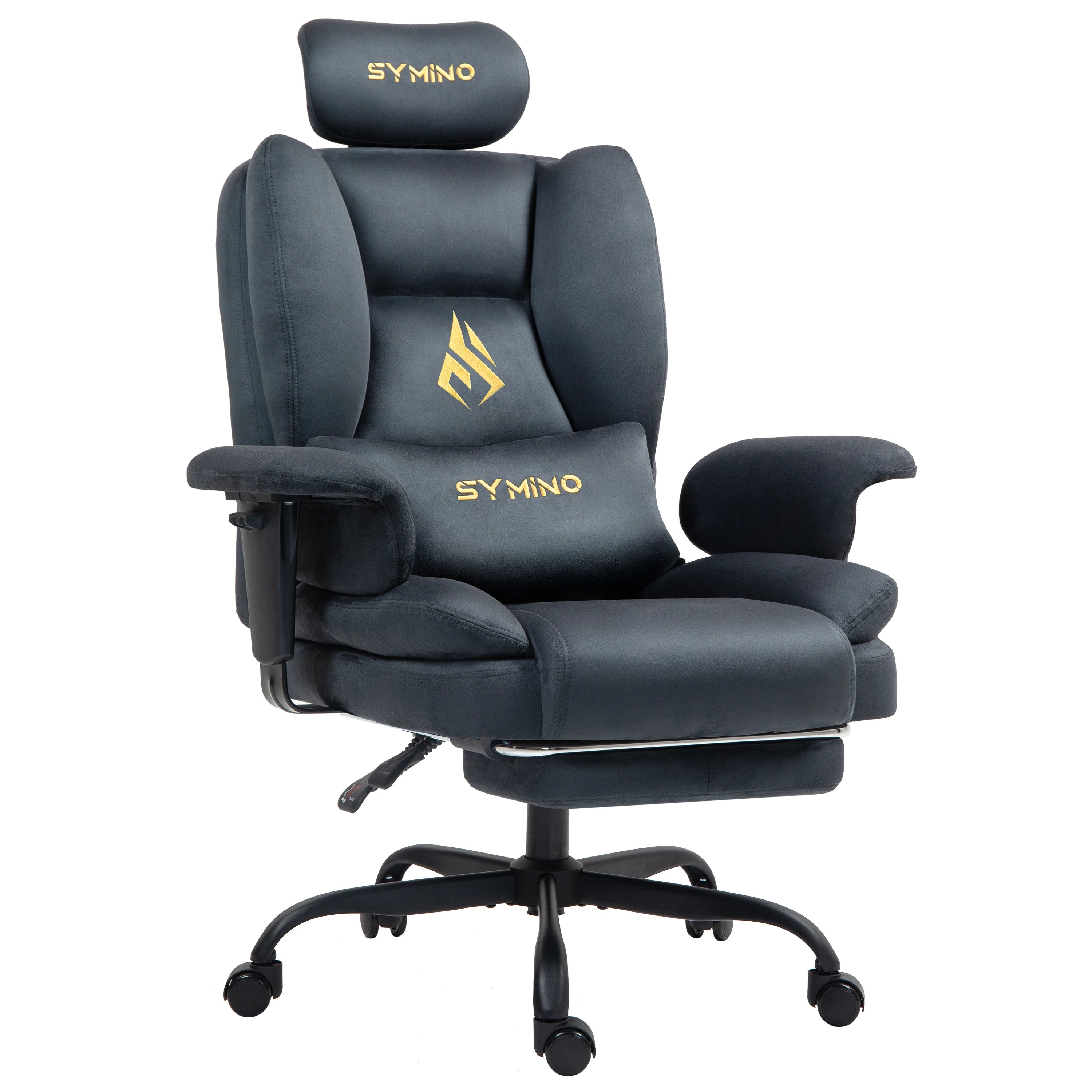 Symino Gaming Chair, Faux Suede Sofa-Style Office Chair with Footstool Height-Adjustable Office Chair, 130kg Capacity