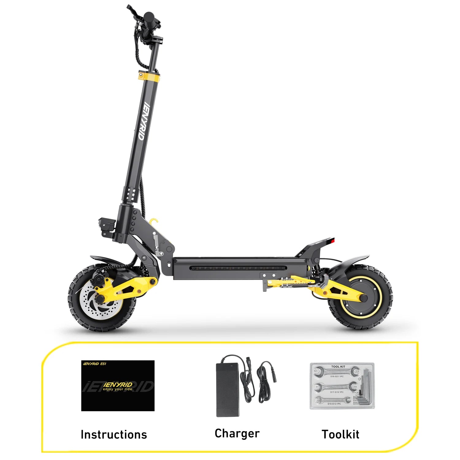 IENYRID ES1 Foldable Electric Scooter 2x1200W 48V 20.8Ah Lithium Battery 10-inch Tires E-Scooter 3 Speed Modes Motor Peak 3000W