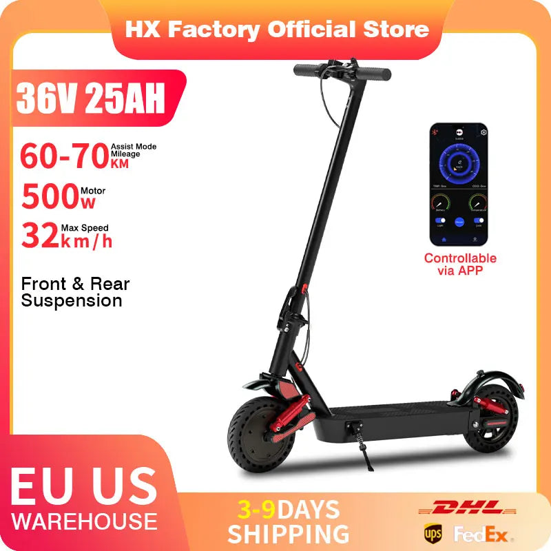 HX D06 electric scooter 500W 36V 25AH Shock absorbing Electric kick scooters foldable E Scooter 8.5inch APP Smart adult escooter