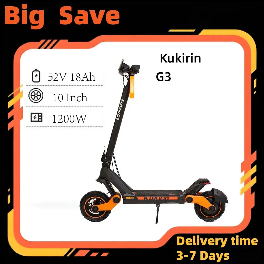 KuKirin G3 Adult Electric Scooter 1200W Motor 52V 18Ah 10 Inch Foldable Off-Road E-Scooter for Urban Commuting And Adventure