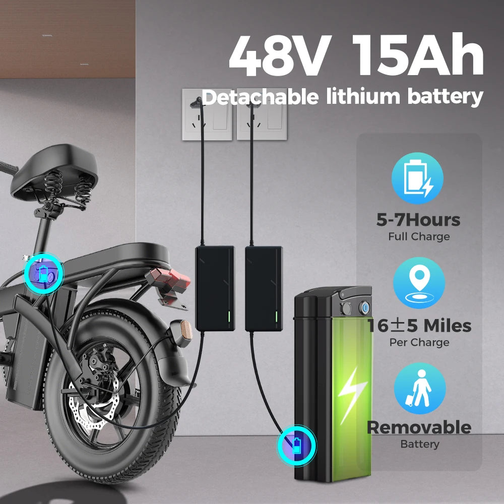 TOOFLY GS3 Folding Electric Bicycle 250W 48V15AH Adult Travel City Commuter Electric Bike 14*2.125 Inch Tire Mini E-bike