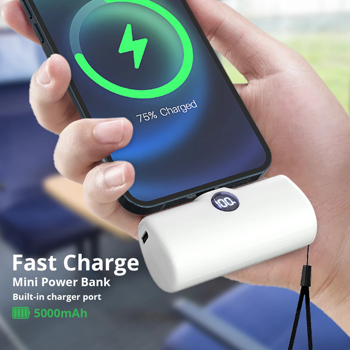 Fast Charge Portable Charger for iPhone Samsung Xiaomi Compact External Spare Battery Built-in Plug PD Fast Charging Power Bank