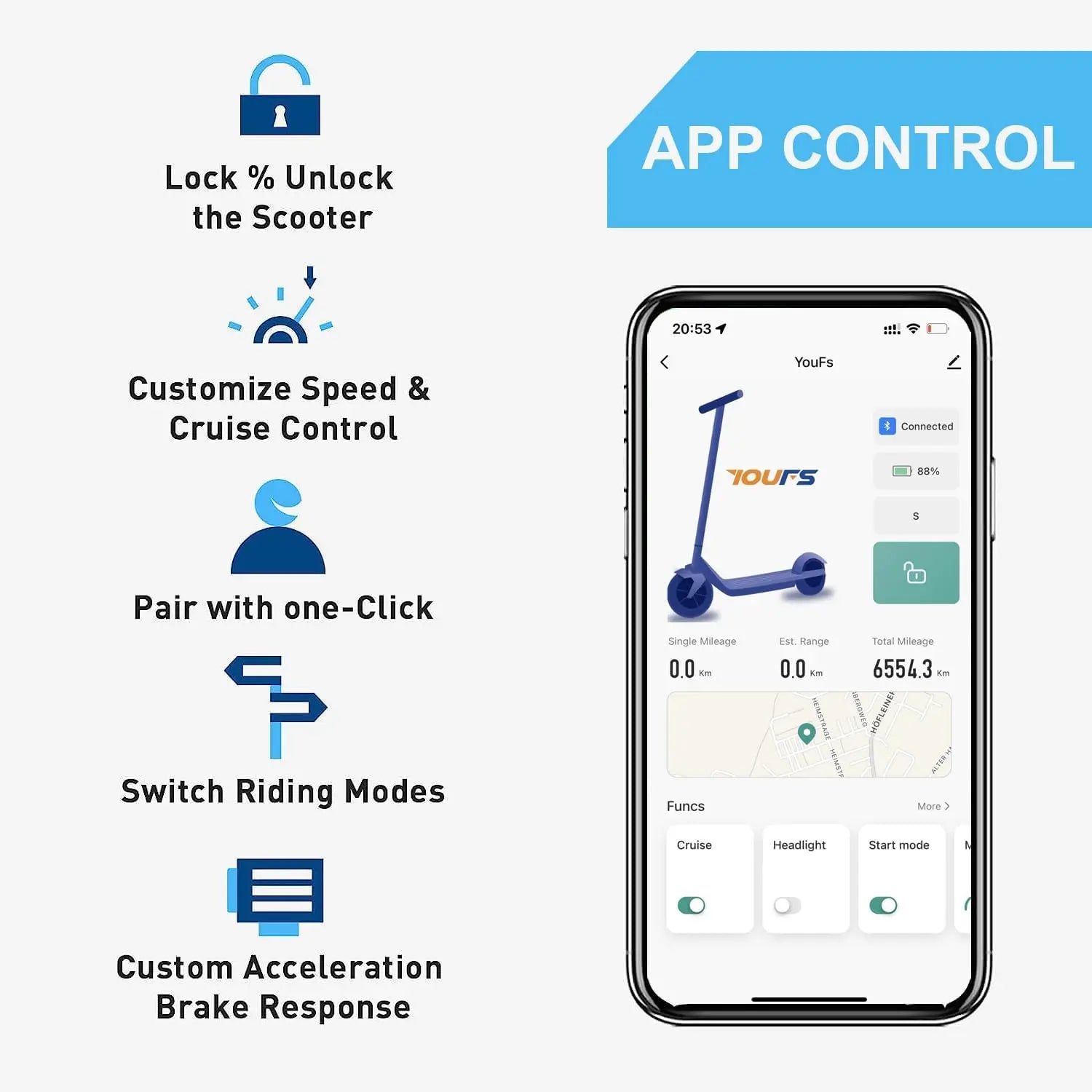 8.5 Inch Electric Scooter with App Function, with Mobile Phone Holder and Anti-Theft Protection, Foldable E Scooter, 25-30 km