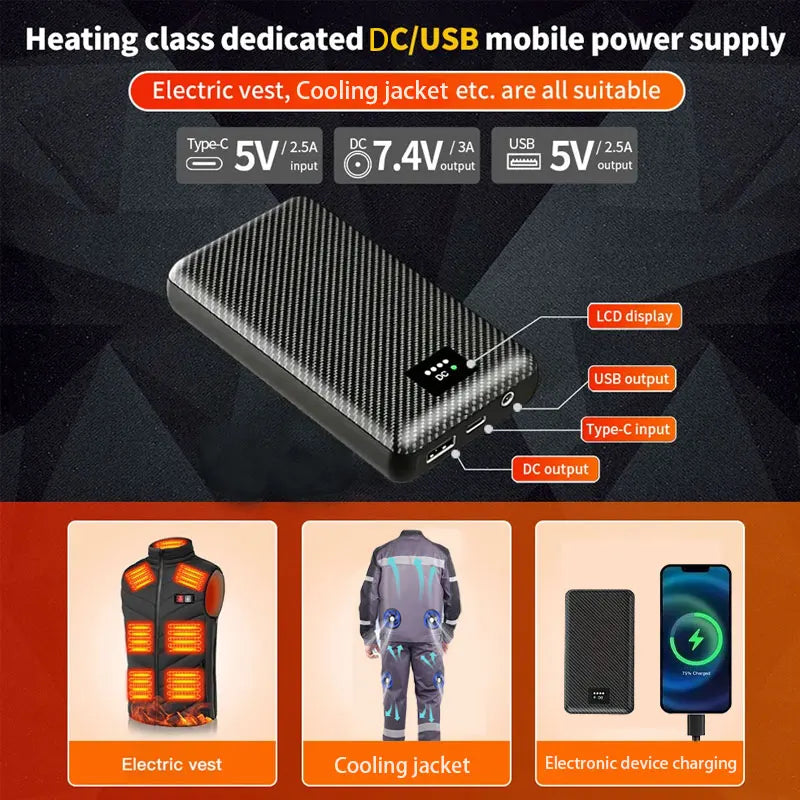 Powerbank 30000mAh Portable Heating Mobile Power Supply for Heating Vest Jacket Gloves Electric Heating Equipment DC Power Bank