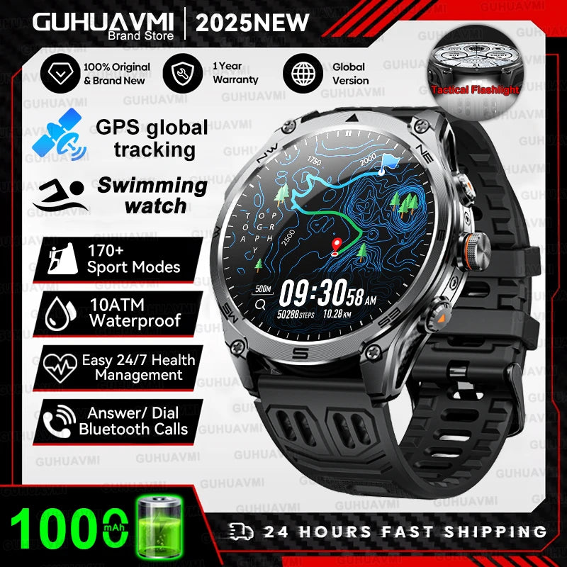 2025 New Military T-Rex 3 Ultra GPS Smart Watch 1000mAh Battery 10ATM Waterproof Compass Flashlight Sports trackr Smartwatch Men