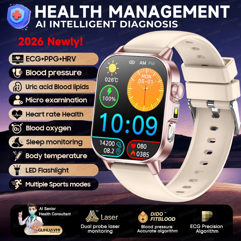 2026 New ECG+PPG Healthy Diagnose Smart Watch Men Body analysis Blood Pressure Lipid Uric Acid Women's Health Tracker Smartwatch