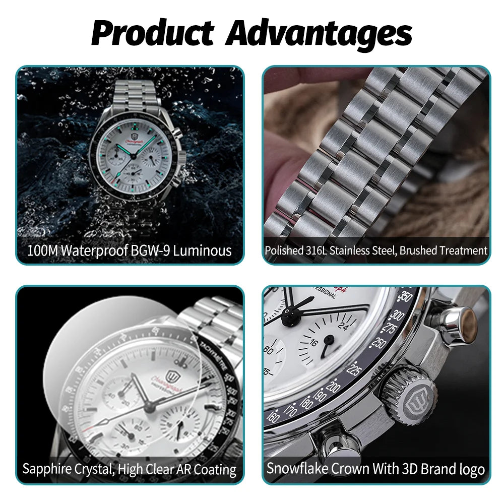 Watchdives New Wd1863 Quartz Men Watch VK63 Chronograph Bubble Sapphire Waterproof 39Mm Steel Top Brand Luxury Business Watch