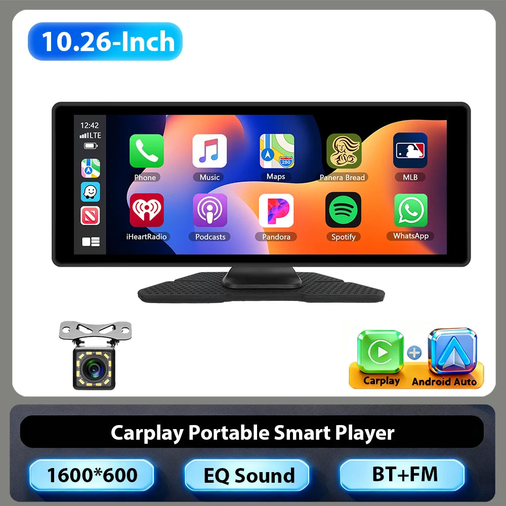 Hikity 10.26 Inch Portable Smart Player Carplay Android Auto Car Radio Bluetooth FM AUX Car Monitor Airplay Support CVBS Camera