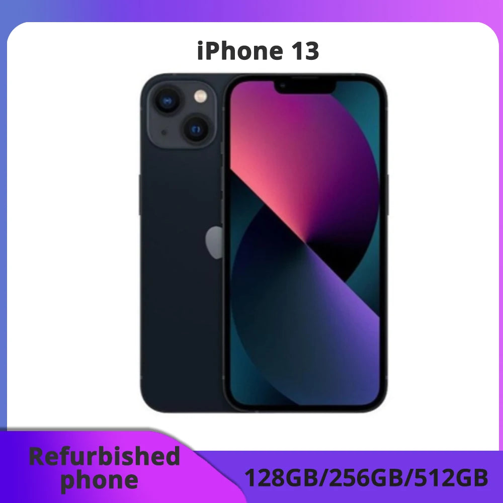 Refurborne phone Apple iPhone 13 "Genuine Super Retina OLED 128/256GB ROM Face ID IOS 5G Mobile Phone excellent condition